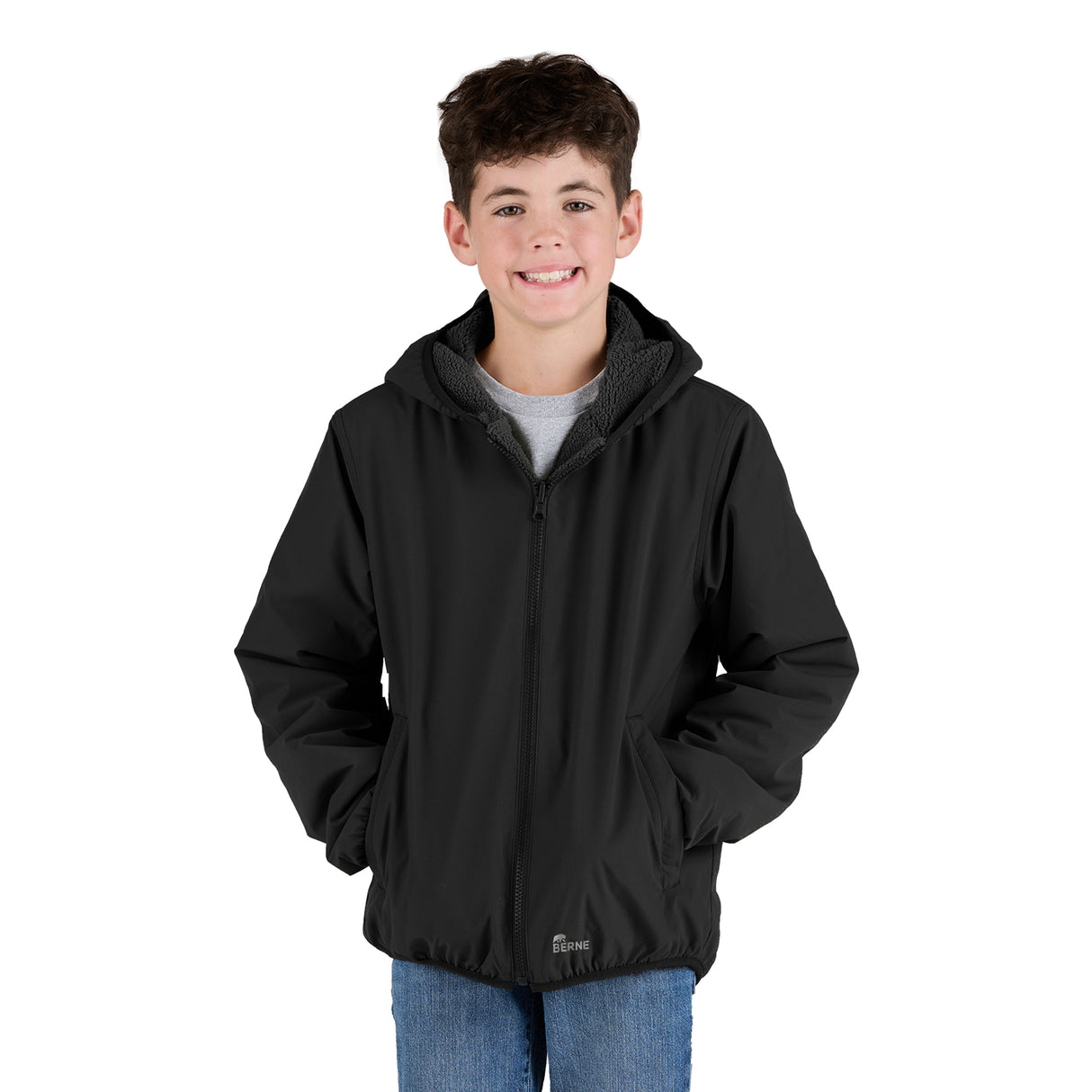 BHJ21BK Youth Reversible Sherpa-Lined Hooded Jacket