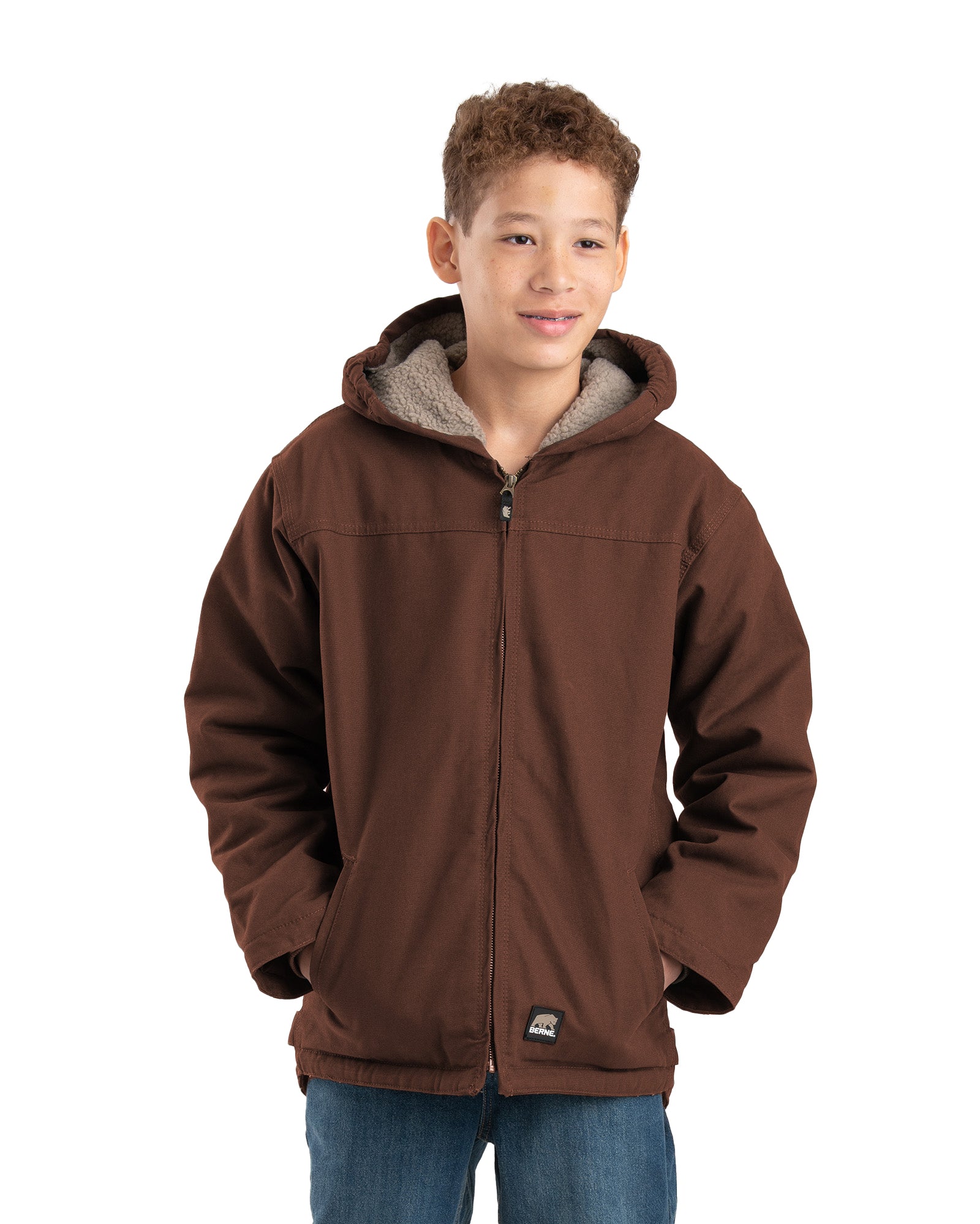 BHJ42BB Youth Sherpa-Lined Softstone Duck Hooded Jacket