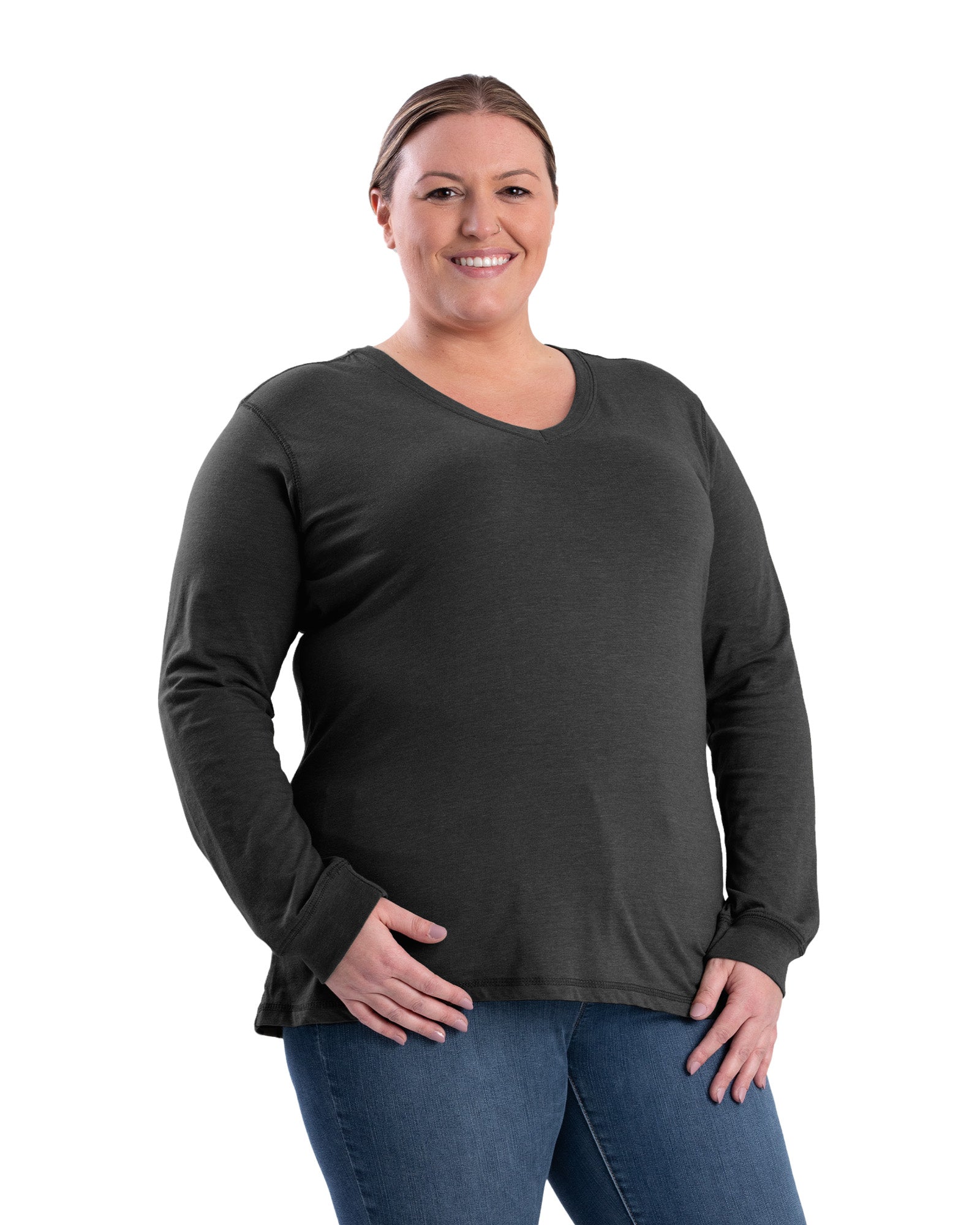 BSW42BK Women's Performance V-Neck Long Sleeve Tee