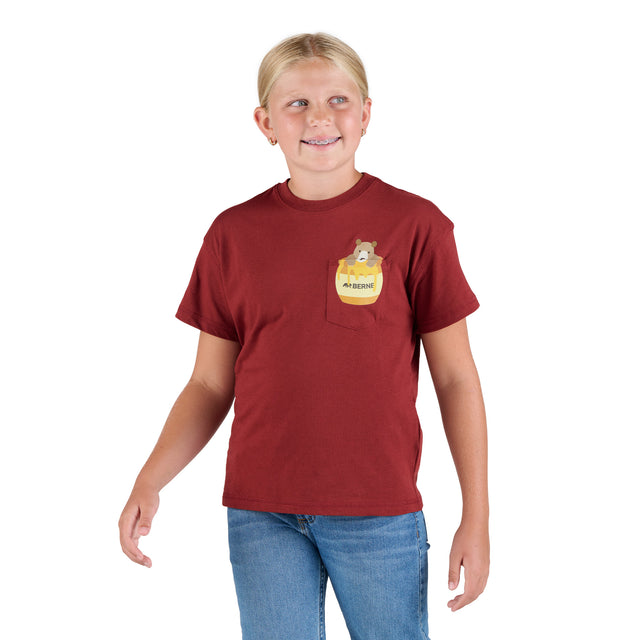 BSY13BRK Youth Honey Bear Pocket Tee
