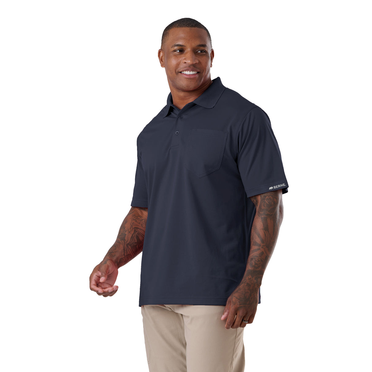 Short Sleeve Ribbed Collar Pocket Polo Shirt