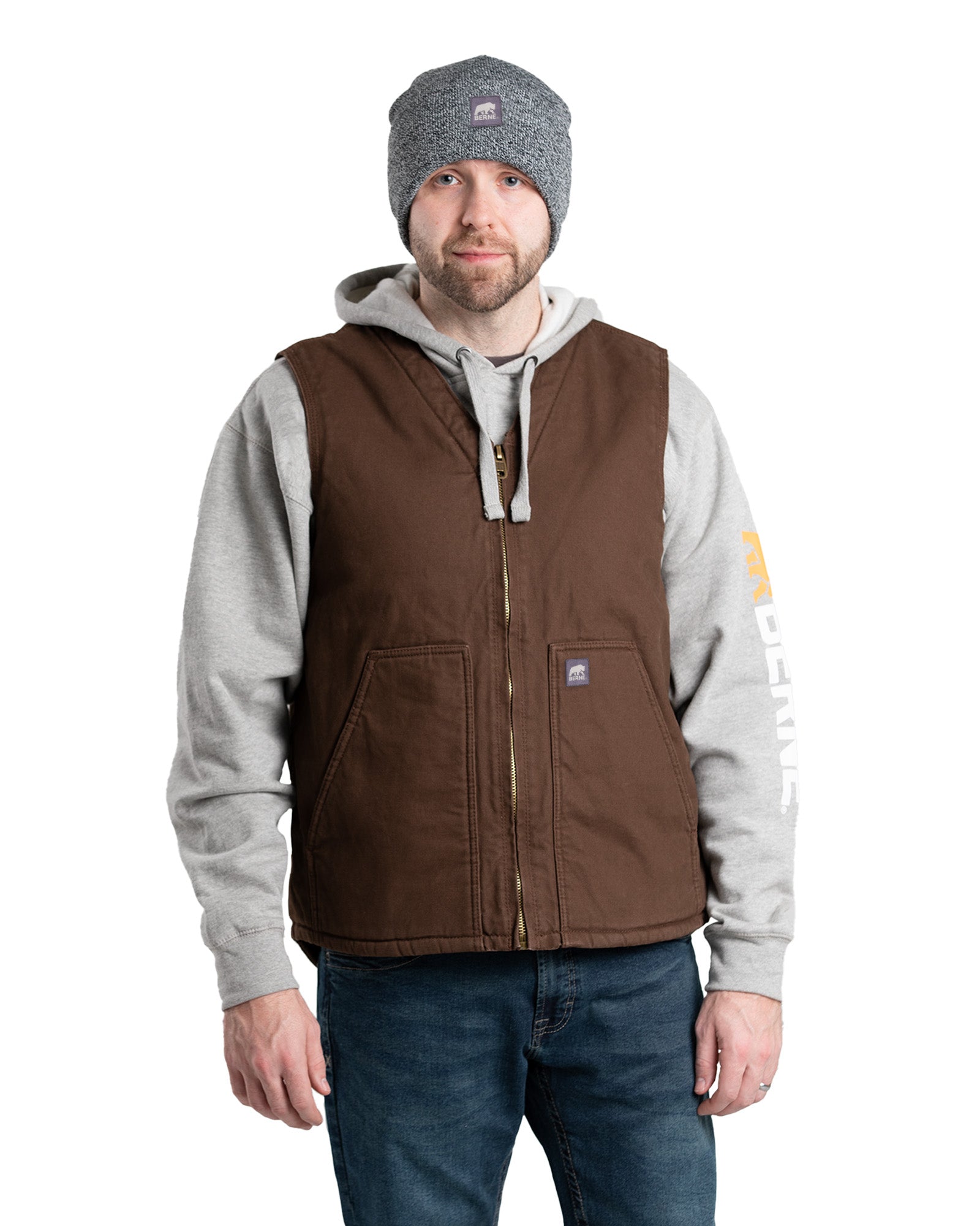 Men's Sherpa-Lined Washed Duck V-Neck Vest – Berne Apparel
