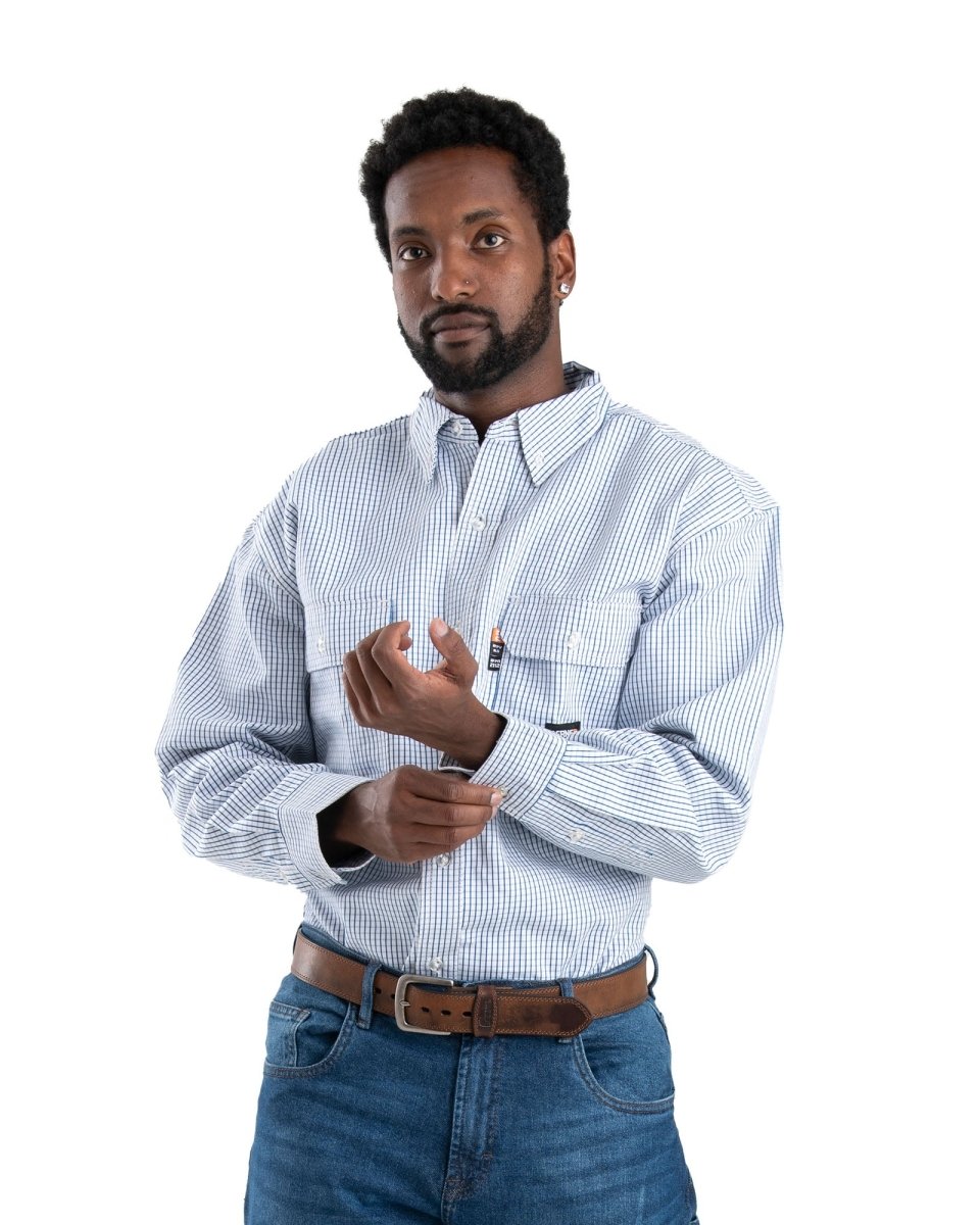 Flame Resistant Button Down Plaid Long Sleeve Work Shirt - Berne Apparel
