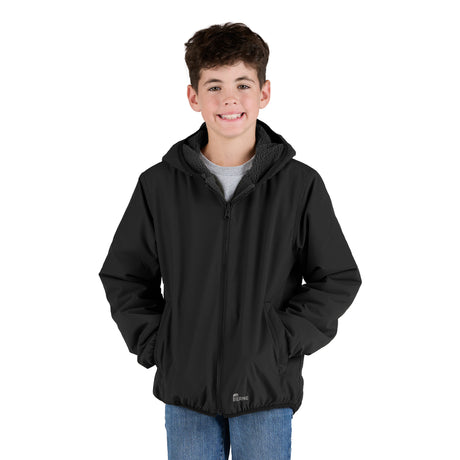 BHJ21BK Youth Reversible Sherpa-Lined Hooded Jacket