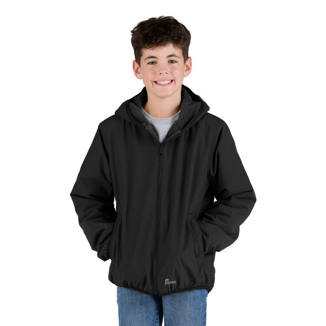 BHJ21BK Youth Reversible Sherpa-Lined Hooded Jacket