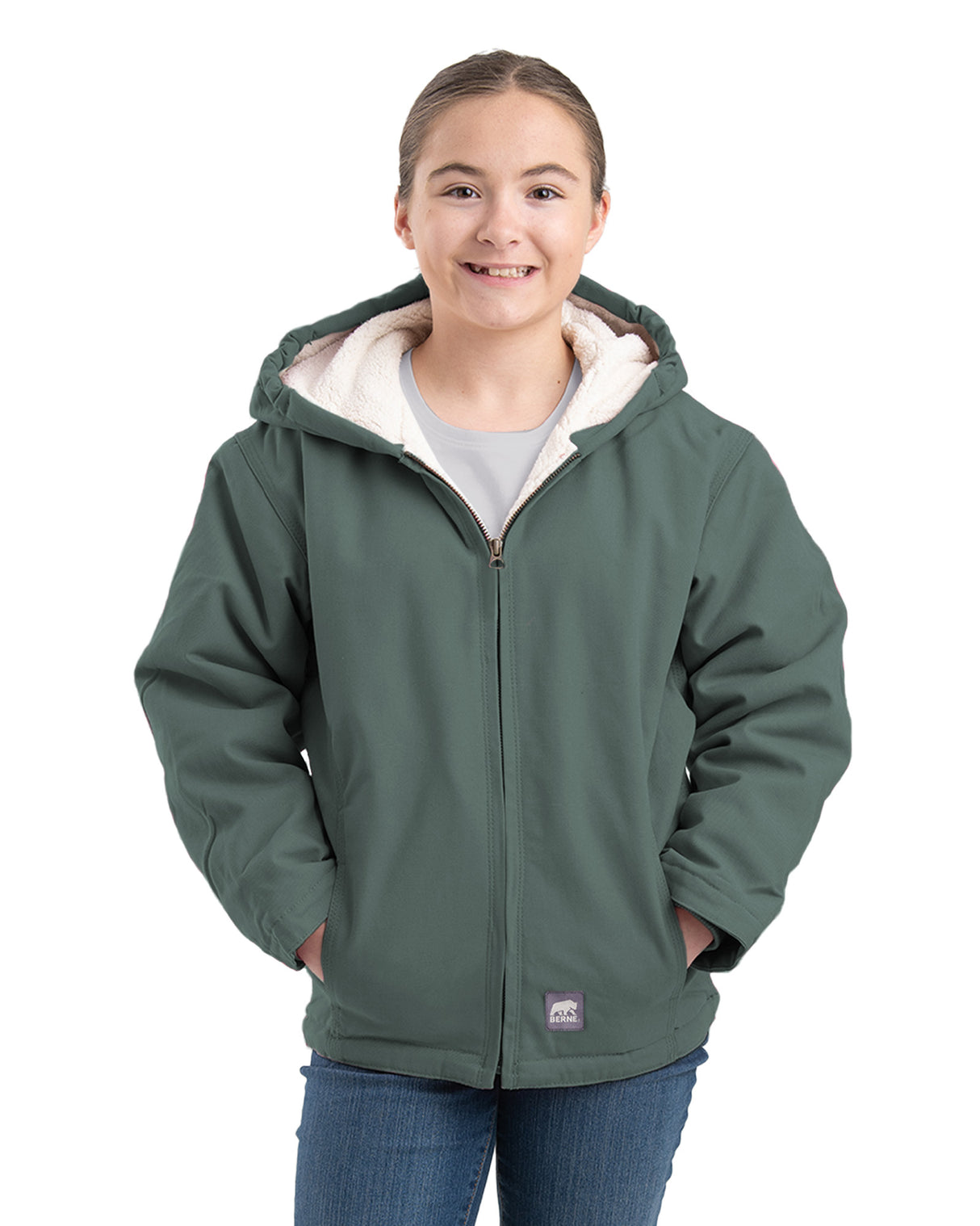 BHJ41EU Girls' Sherpa-Lined Softstone Duck Hooded Jacket