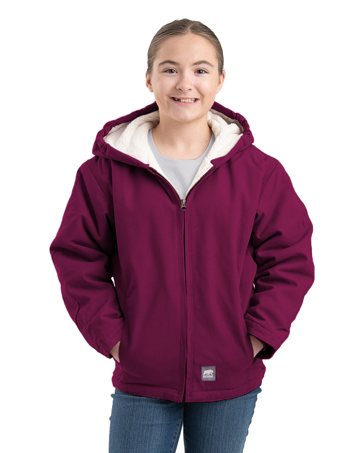 BHJ41PLM Girls' Sherpa-Lined Softstone Duck Hooded Jacket