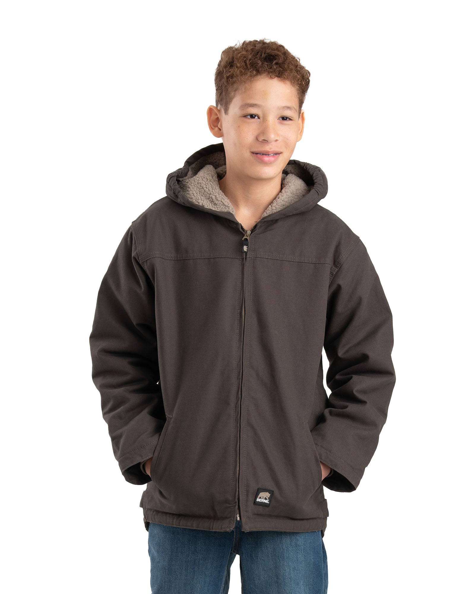 BHJ42OD Youth Sherpa-Lined Softstone Duck Hooded Jacket