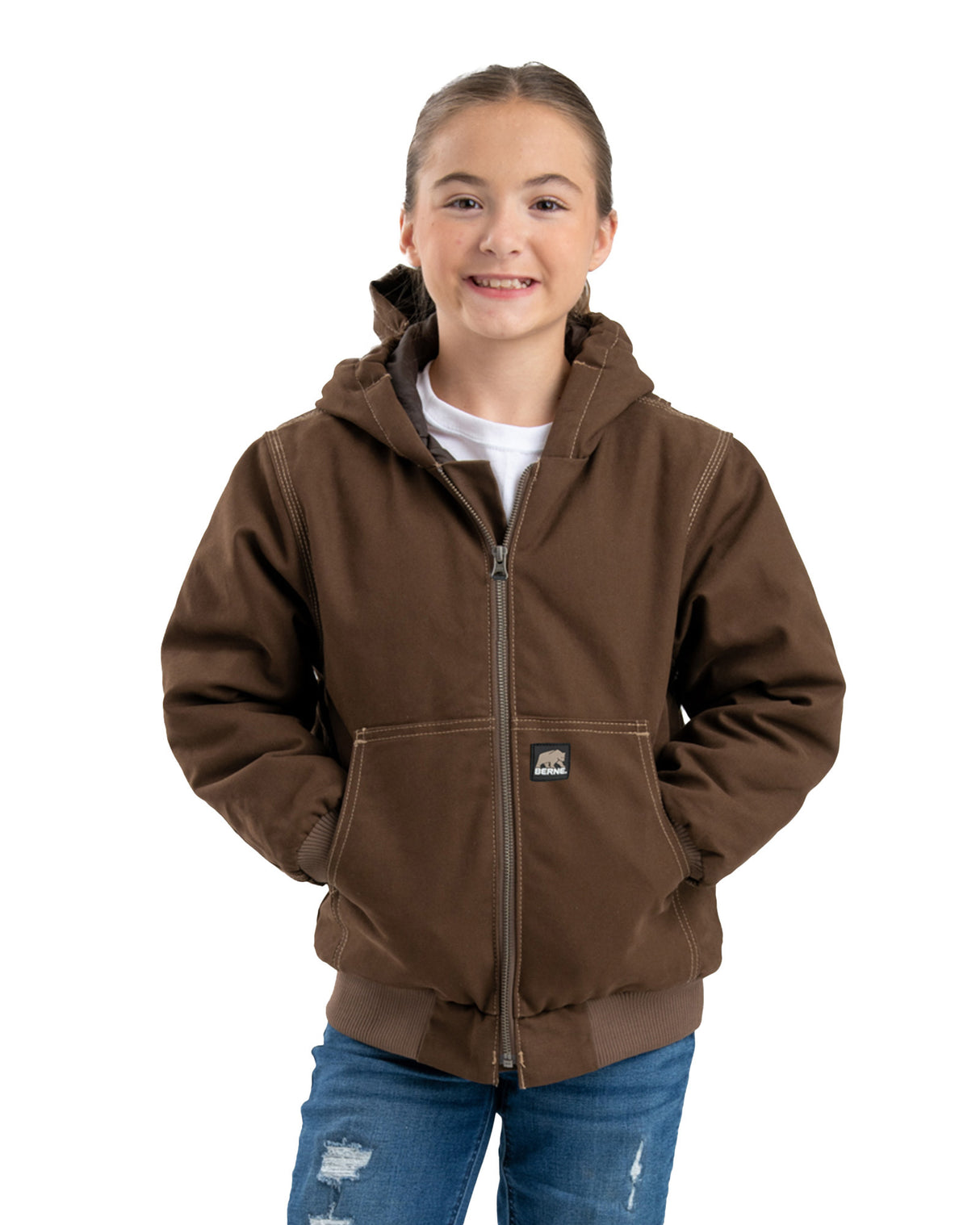 BHJ61BB Youth Highland Softstone Duck Hooded Jacket