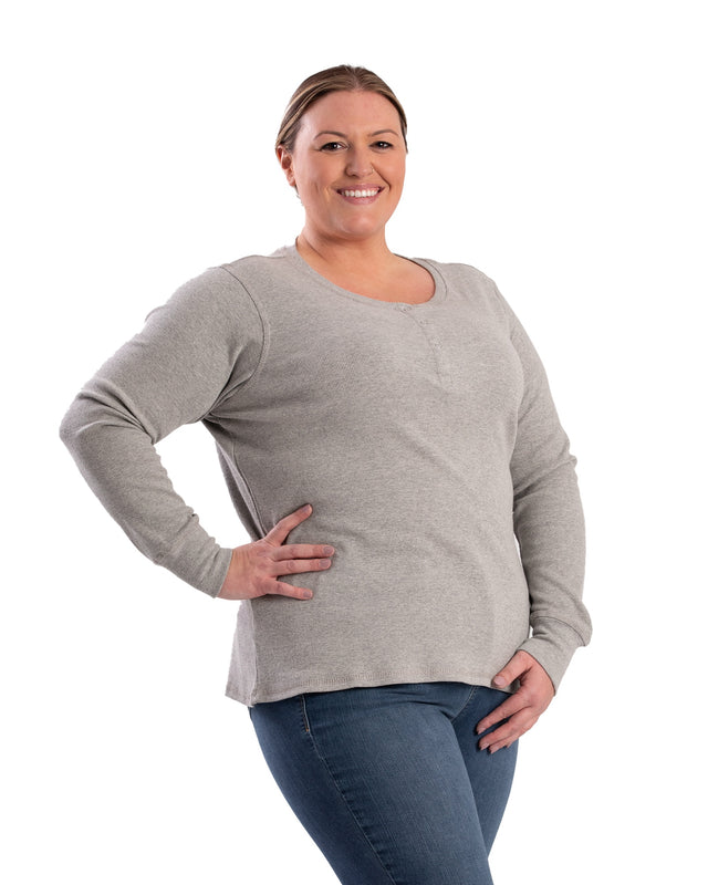 BSW43GY Women's Heavyweight Rib-Knit Long Sleeve Henley