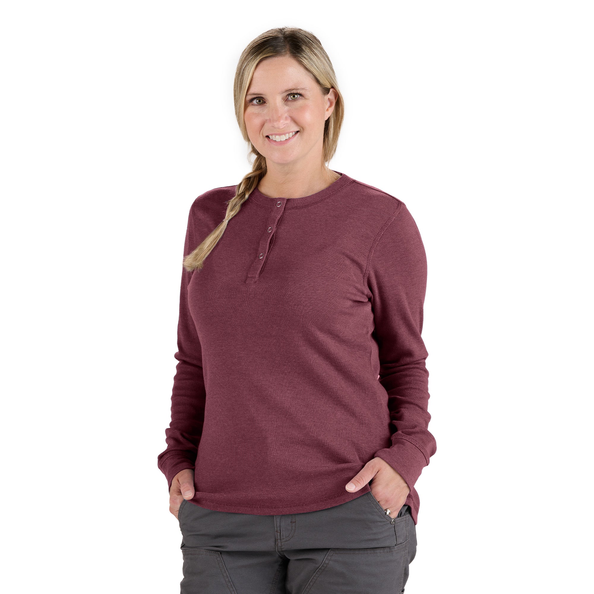 トップス PHEENY Heavy weight border tucked sleeve Women's Heavyweight Rib-Knit Long Sleeve Henley – Berne Apparel