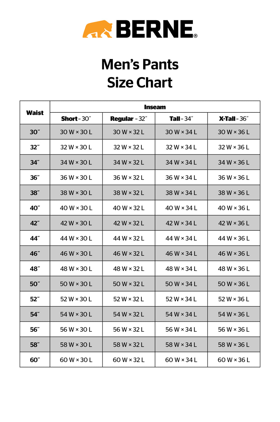 Size Charts for Men, Women & Youth Outerwear Berne Apparel