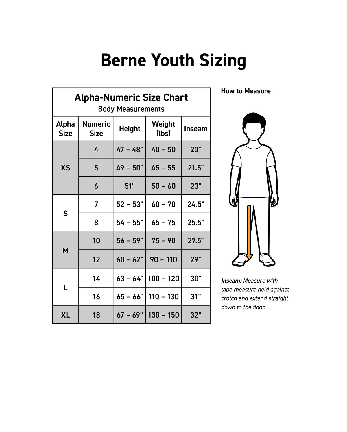 Size Charts for Men, Women & Youth Outerwear Berne Apparel