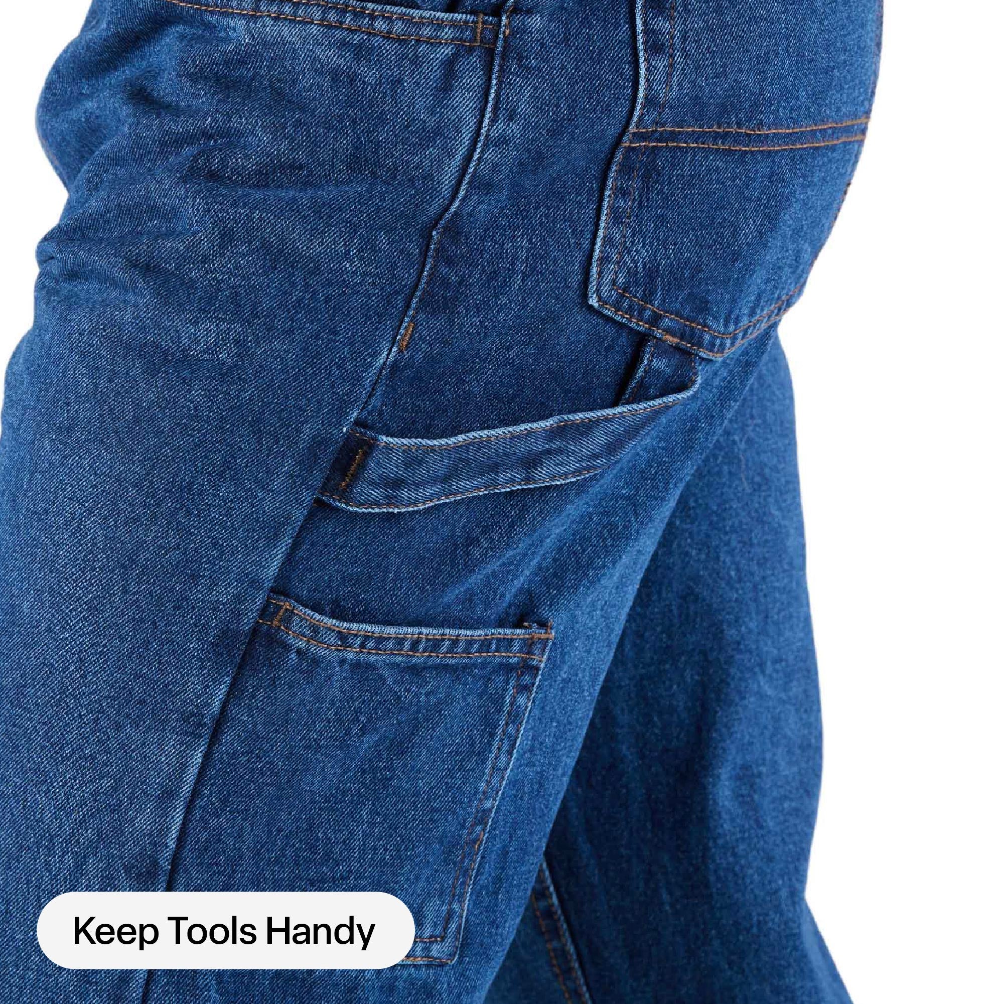 【BAON】[unisex] Demen Banding Carpenter Wide Denim PT Steel-Emboss-Denim-Pants-