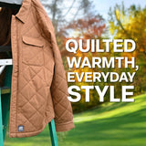 Man outdoors in fall wearing the Berne Quilted Water Repellent Shirt Jacket in Brown, quilted warmth, everyday style