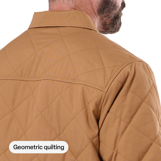 Geometric diamond quilting across the back of the Berne Quilted Water Repellent Shirt Jacket