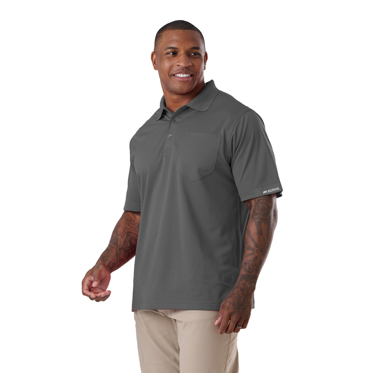 Short Sleeve Ribbed Collar Pocket Polo Shirt