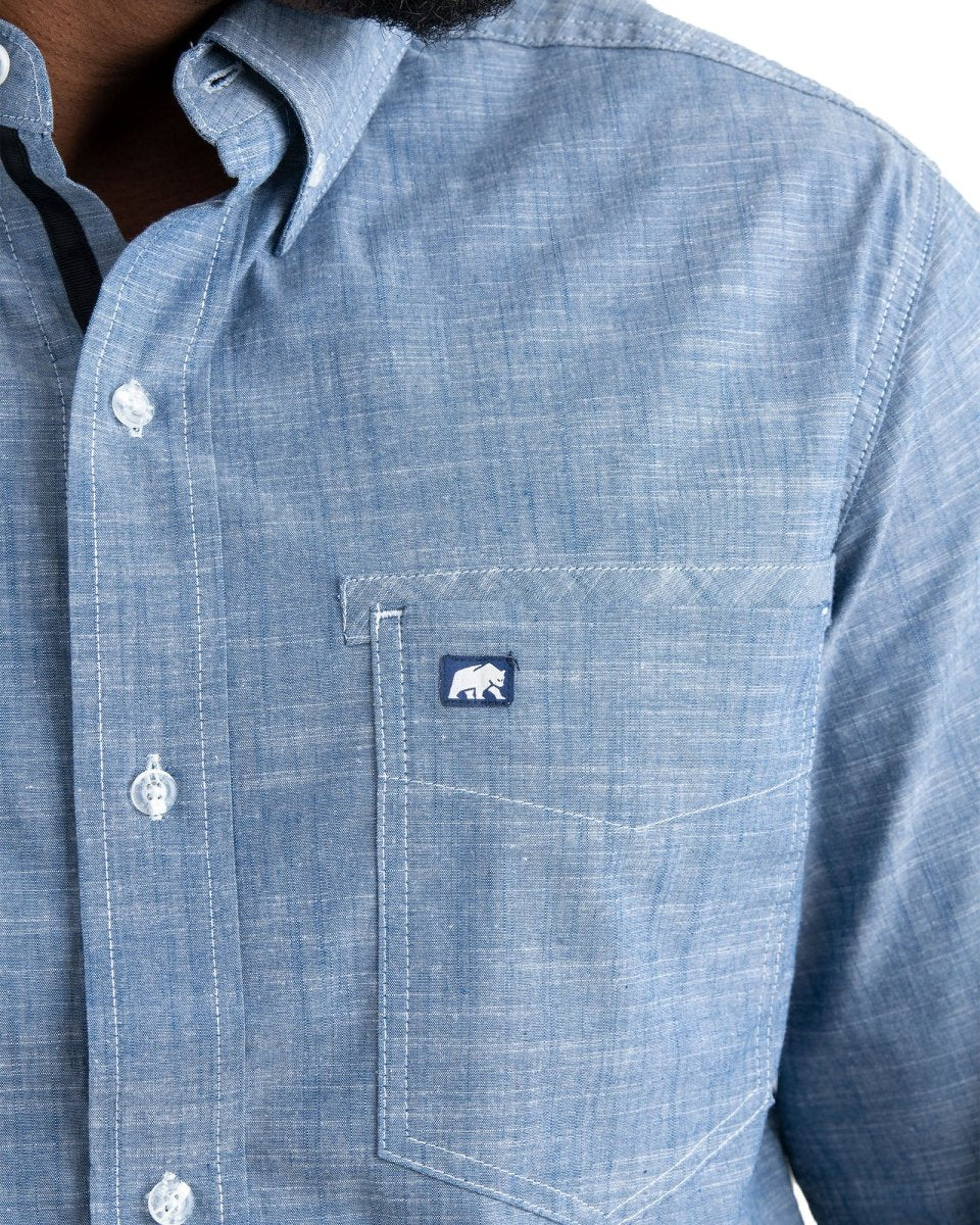 Foreman Flex Long Sleeve Chambray Button Down Work Shirt - Berne Apparel