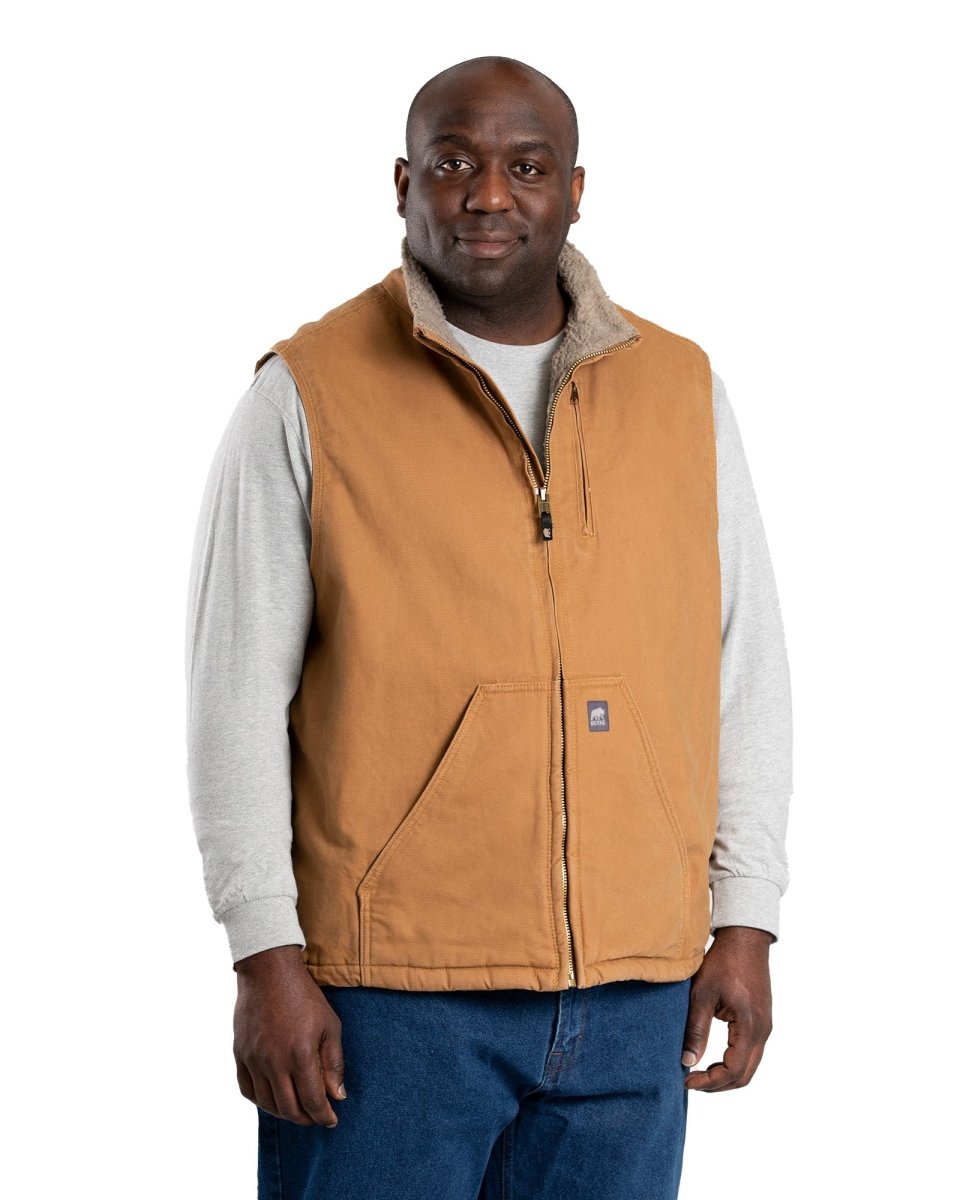 Men s Sherpa Lined Washed Duck Vest Berne Apparel