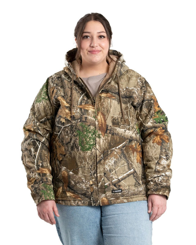 Women's Camo Sherpa-Lined Softstone Duck Hooded Jacket - Berne Apparel