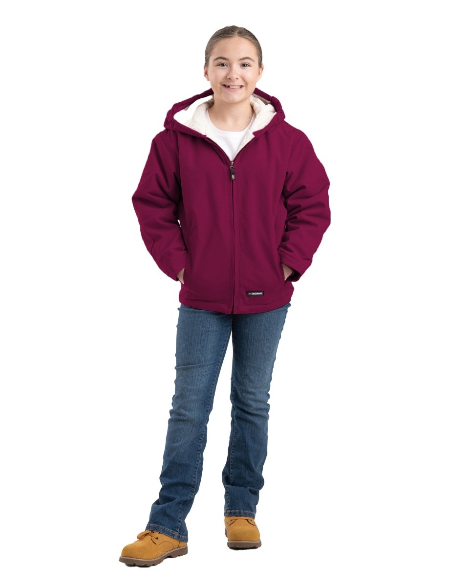 Youth Sherpa-Lined Softstone Duck Hooded Jacket - Berne Apparel