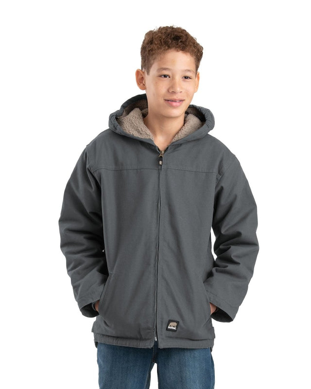 Youth Sherpa-Lined Softstone Duck Hooded Jacket - Berne Apparel