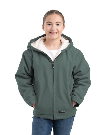 Youth Sherpa-Lined Softstone Duck Hooded Jacket - Berne Apparel