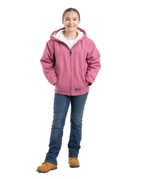 Youth Sherpa-Lined Softstone Duck Hooded Jacket - Berne Apparel